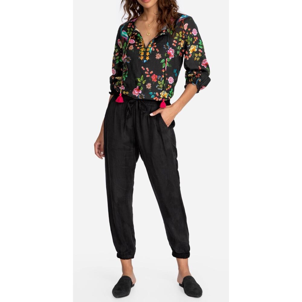 JOHNNY WAS Alice Black Cupra Elastic Waist Drawstring Trouser Jogger Pants Sz M